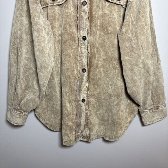 Bibi Corduroy Shacket Tan Pockets Distressed Women's Size XL Style IP4500-01 - Picture 3 of 16